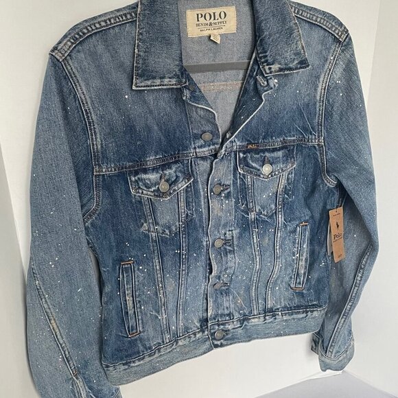 Polo Ralph Lauren Mens Trucker Jacket Small Paint Splatter Denim Blue Classic - Picture 4 of 6